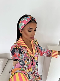 Viaggio Creativo Saten Uzun Pijama Takımı Sihirli Kedi