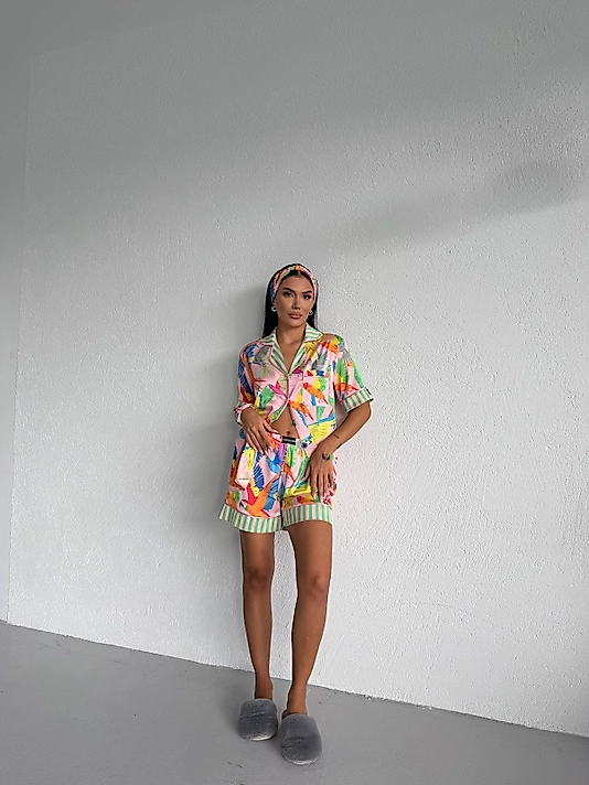 Viaggio Creativo Saten Kısa Pijama Takımı Amazon