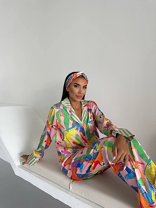 Viaggio Creativo Saten Uzun Pijama Takımı  Amazon