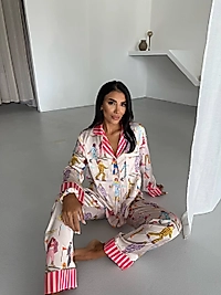 Viaggio Creativo Saten Uzun Pijama Takımı  Kar Küresi