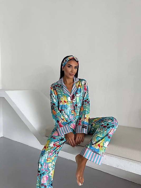 Viaggio Creativo Saten Uzun Pijama Takımı  Masal Dünyası