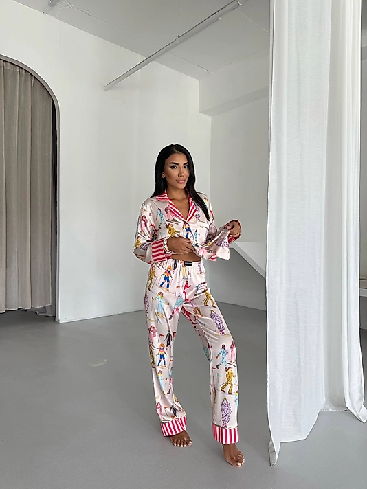 Viaggio Creativo Saten Uzun Pijama Takımı  Kar Küresi