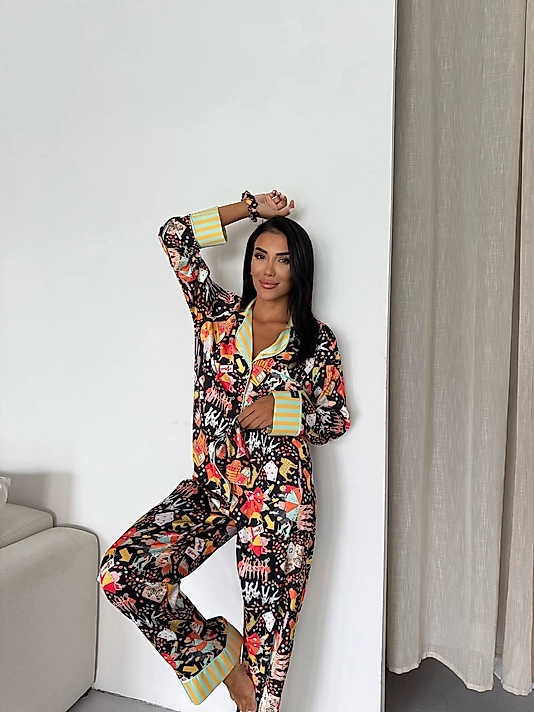 Viaggio Creativo Saten Uzun Pijama Takımı Düşler Diyarı