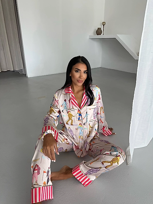 Viaggio Creativo Saten Uzun Pijama Takımı  Kar Küresi