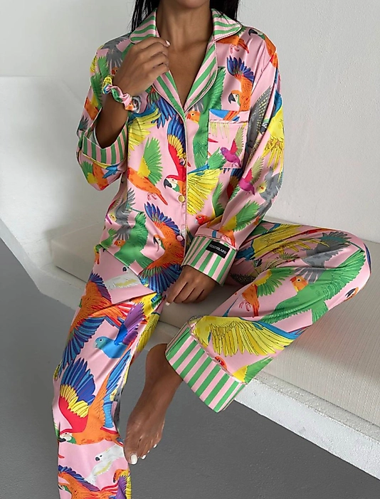 Viaggio Creativo Saten Uzun Pijama Takımı  Amazon